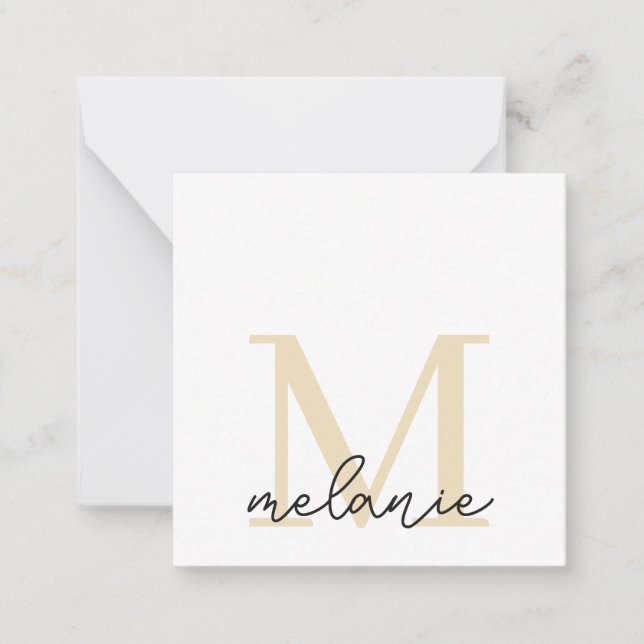 Minimalist Monogram Chic Light Gold Flat Note Card (Front)