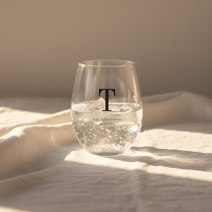 Minimalist Monogram Custom Couple Family Name Stemless Wine Glass