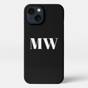 Minimalist monogram custom initials solid black iPhone 13 case