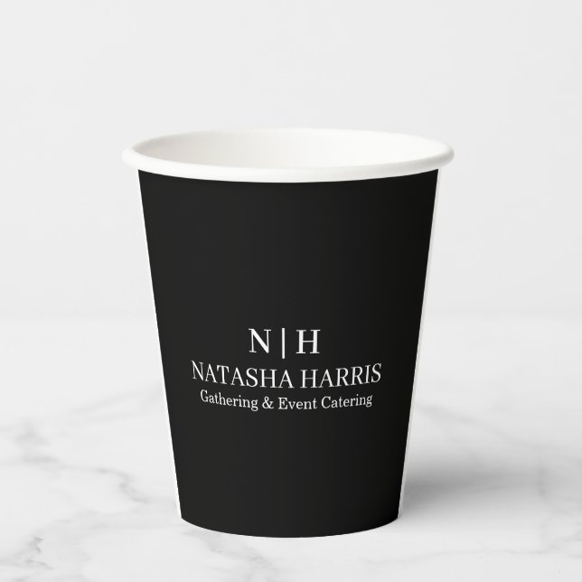 Minimalist Monogram Custom Logo Black Branding Paper Cups (Front)