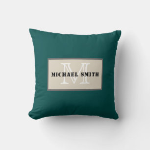 Minimalist Monogram Deep Jungle Green Background Cushion