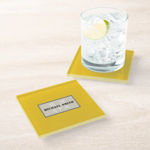 Minimalist Monogram Deep Lemon Background Glass Coaster