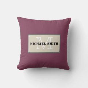 Minimalist Monogram Deep Ruby Background Cushion