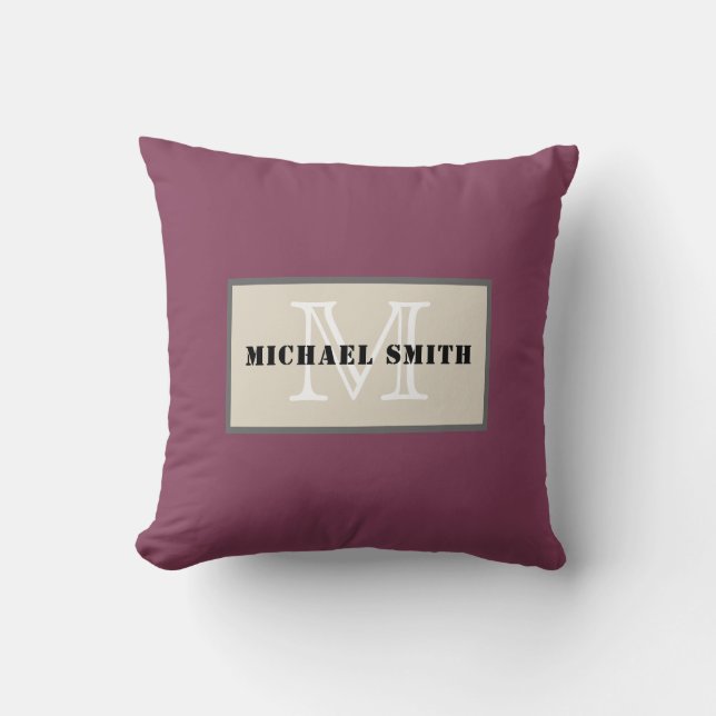 Minimalist Monogram Deep Ruby Background Cushion (Front)