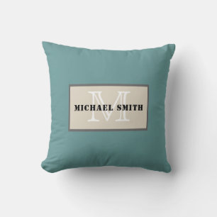 Minimalist Monogram Desaturated Cyan Background Cushion