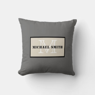 Minimalist Monogram Dim Grey Background Cushion