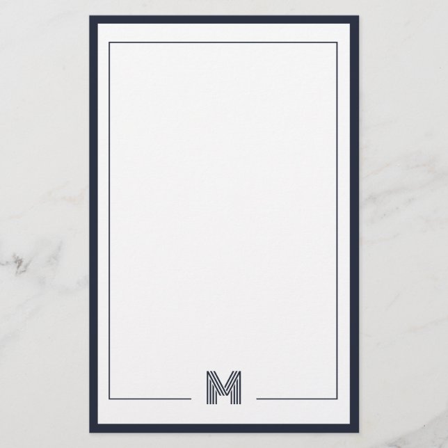 Minimalist Monogram Double Border Stationery (Front)