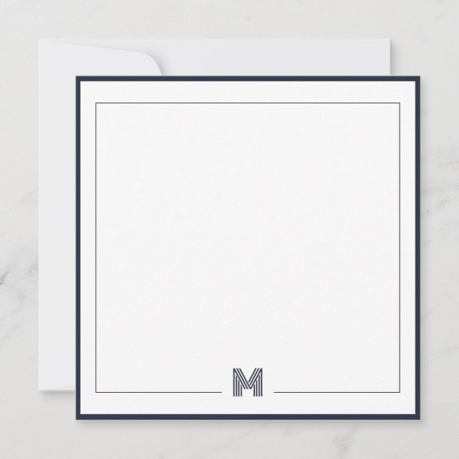 Minimalist Monogram Double Border Stationery Card (Front)