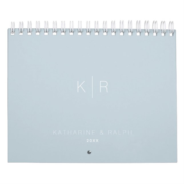 Minimalist Monogram Dusty Blue Newlywed Photo Calendar (Cover)