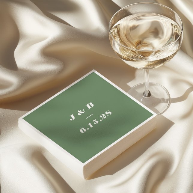 Minimalist Monogram Earthy Green Wedding Custom Napkin (Creator Uploaded)