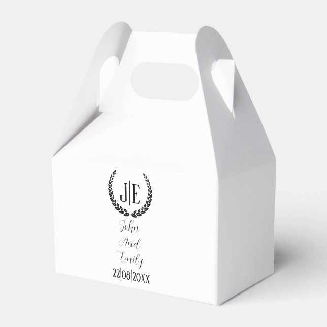 Minimalist monogram elegant black & white wedding  favour box (Front Side)