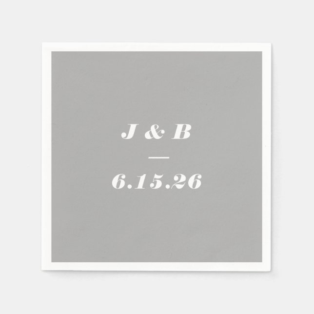 Minimalist Monogram Elegant Grey Stylish Wedding Napkin (Front)