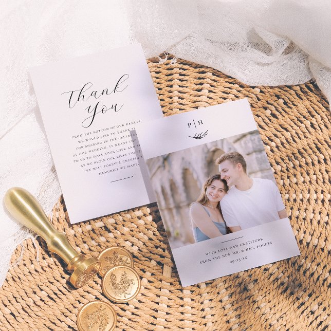 Minimalist Monogram Elegant Photo Wedding Thank You Card (Creator Uploaded)