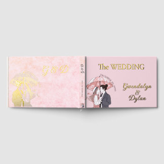 Minimalist monogram elegant pink couple umbrella guest book