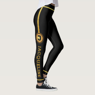 Minimalist Monogram Faux Gold and Black with Name Leggings