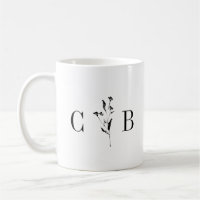 Minimalist Monogram Floral Black White Wedding