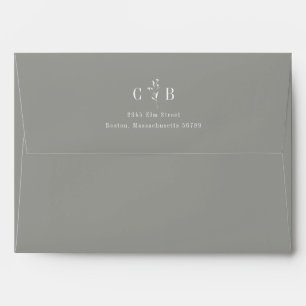 Minimalist Monogram Floral Grey Return Address Envelope