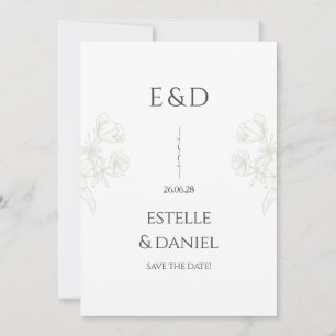 Minimalist Monogram Floral Line Art Save the Date  Invitation