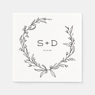 Minimalist Monogram Formal Wedding Cocktail Napkin