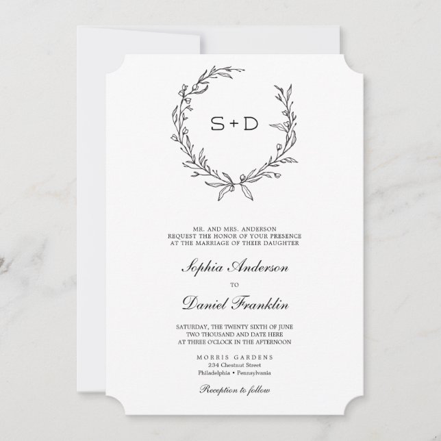 Minimalist Monogram Formal Wedding Invitation (Front)