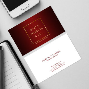 Minimalist Monogram Gold Frame on Elegant Red Business Card