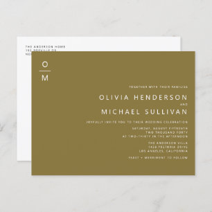 Minimalist Monogram Gold QR Code Wedding Invitation Postcard