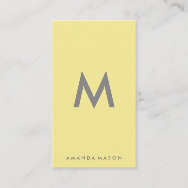 Minimalist Monogram Grey Yellow Background Business Card (Front)
