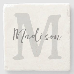 Minimalist Monogram Initial and Name Stone Coaster