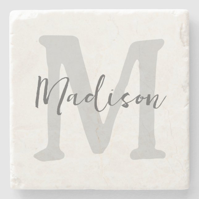 Minimalist Monogram Initial and Name Stone Coaster (Front)