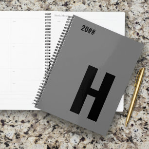Minimalist Monogram Initial Grey Black Planner