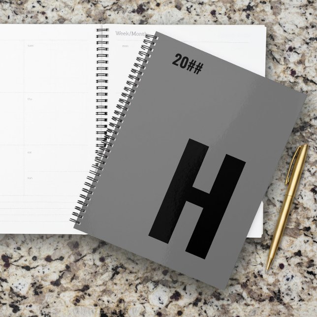 Minimalist Monogram Initial Grey Black Planner (Personalized Planner by Darling & May)