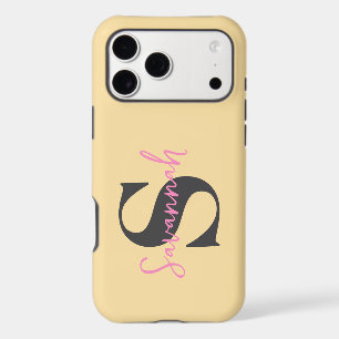 Minimalist Monogram Initial with Pink Script Name
