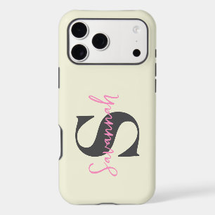 Minimalist Monogram Initial with Pink Script Name
