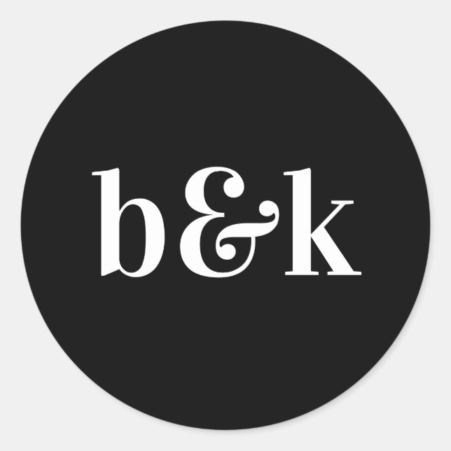Minimalist Monogram Initials Black White Wedding Classic Round Sticker (Front)