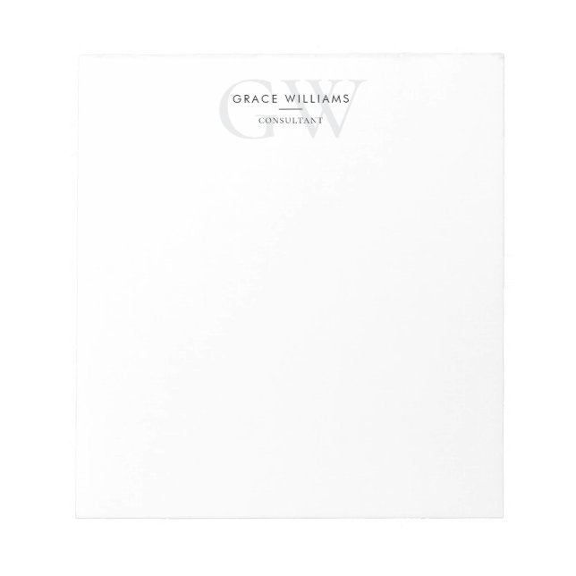 Minimalist Monogram Initials Professional Notepad (Front)