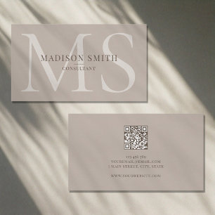 Minimalist Monogram Initials QR Code Professional Business Card