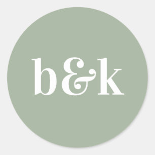 Minimalist Monogram Initials Sage Green Wedding Classic Round Sticker