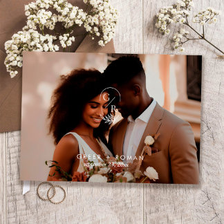 Minimalist Monogram Leaf Modern Photo Wedding Guest Book