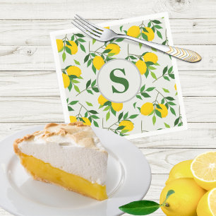 Minimalist Monogram Lemons and Leaves Napkin
