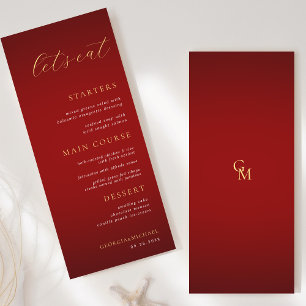 Minimalist Monogram Let's Eat Red & Gold Wedding Menu