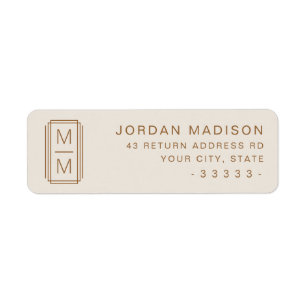 Minimalist monogram light tan brown return address label