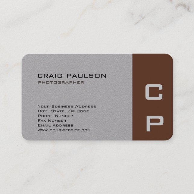 Minimalist Monogram Modern Grey Brown Business Card (Front)