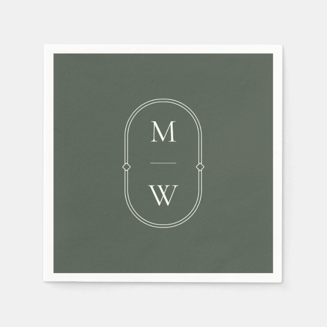 Minimalist Monogram Moss Green Wedding Napkin (Front)