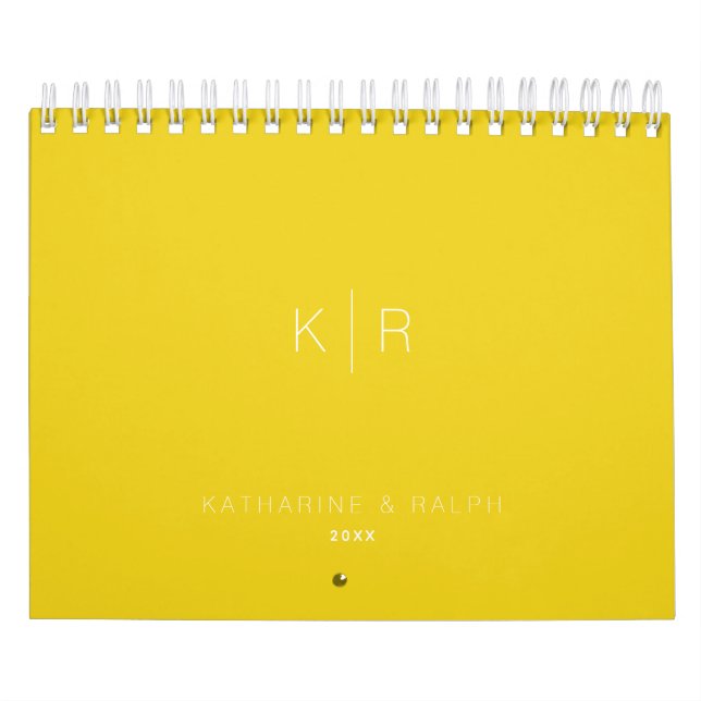 Minimalist Monogram Mustard Yellow Newlywed Photo Calendar (Cover)