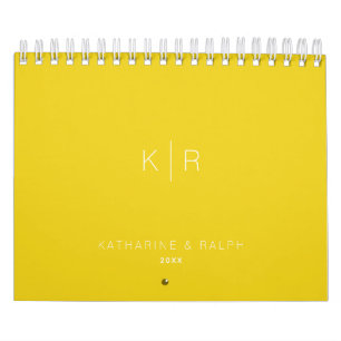 Minimalist Monogram Mustard Yellow Newlywed Photo Calendar