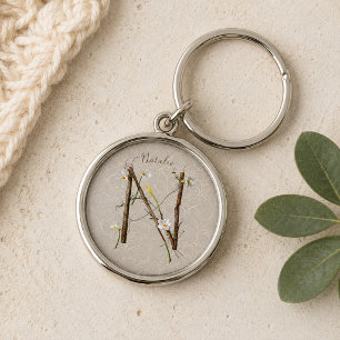 Minimalist Monogram N: Dainty Florals & Vines Key Ring