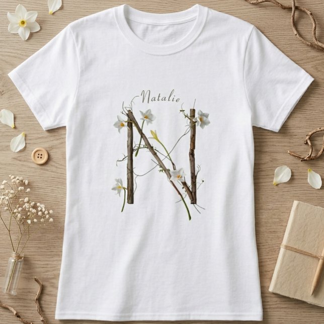 Minimalist Monogram N: Dainty Florals & Vines T-Shirt (Creator Uploaded)