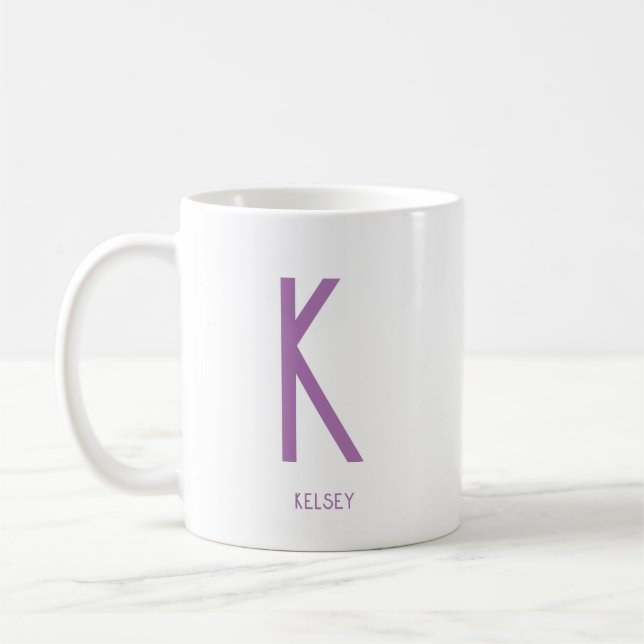 Minimalist Monogram Name Coffee White Mug (Left)