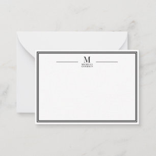 Minimalist Monogram Name Two Boarder Black & White Card