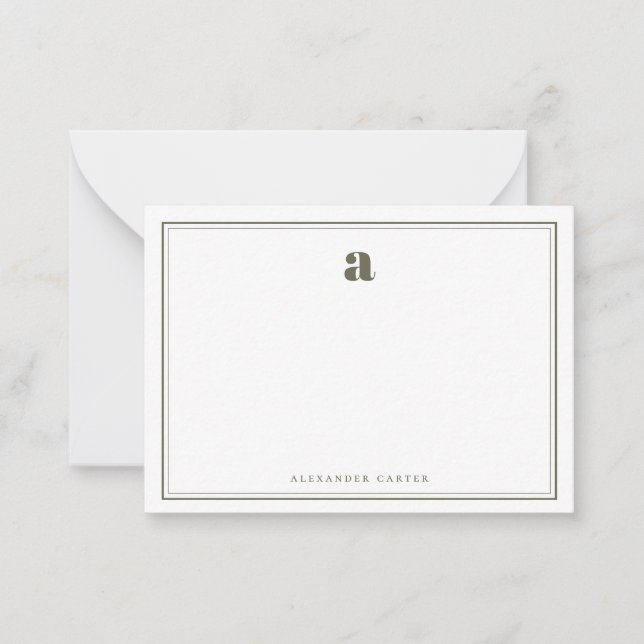 Minimalist Monogram Olive Green Two Border Card (Front)